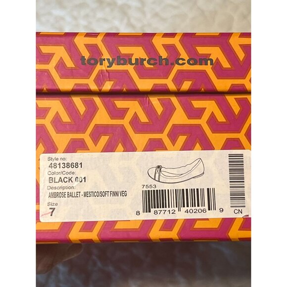 TORY BURCH Ambrose Ballet Flats Leather Camel Black Gold Buckle Women's Size 7 B - Picture 11 of 12